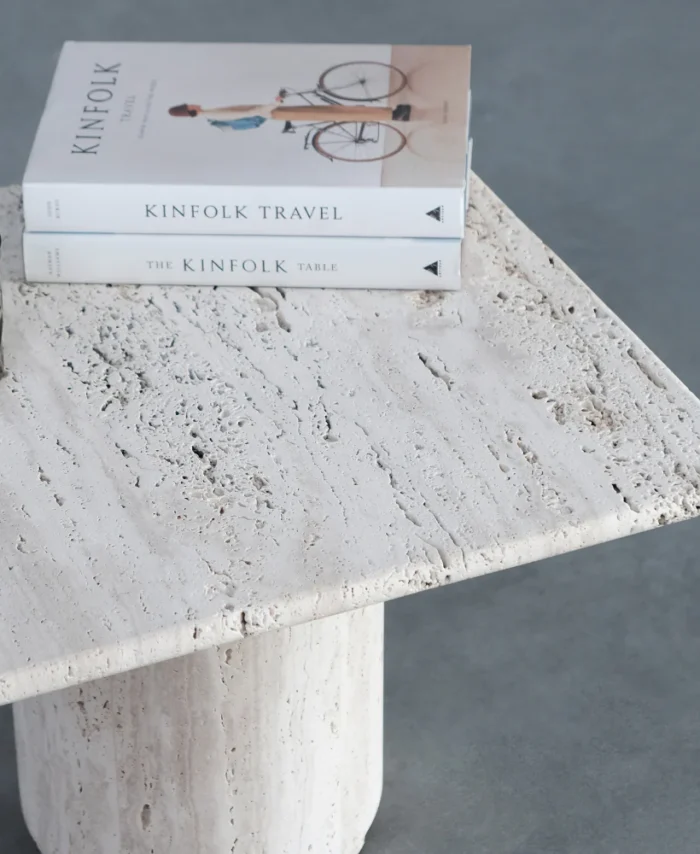 Kavos staliukas LYON, baltas travertinas, 54x54x30cm