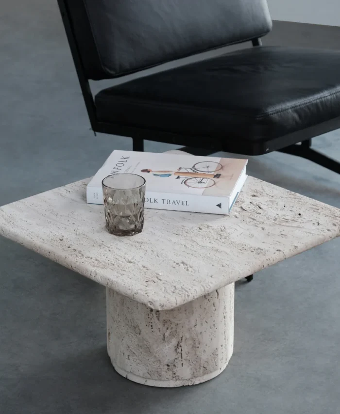 Kavos staliukas LYON, baltas travertinas, 54x54x25cm