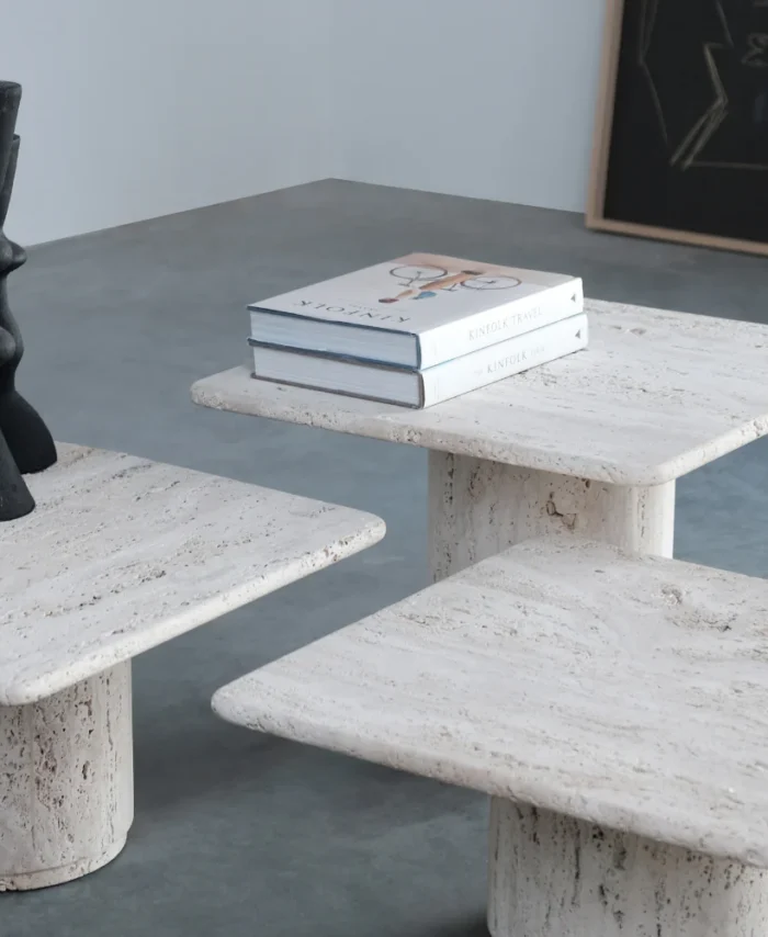 Kavos staliukas LYON, baltas travertinas, 54x54x37cm