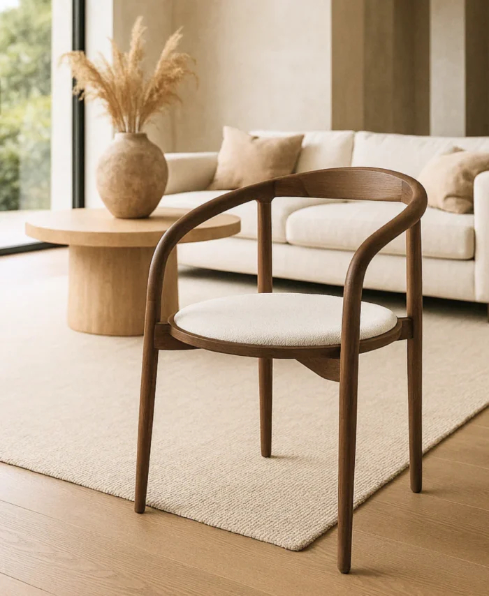 Valgomojo kėdė ELY, šviesus audinys, rudas rėmas