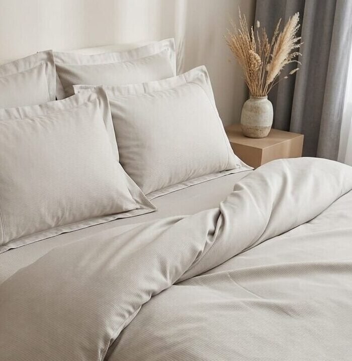 PREMIUM juostuotas patalynės komplektas BEIGE 2mm